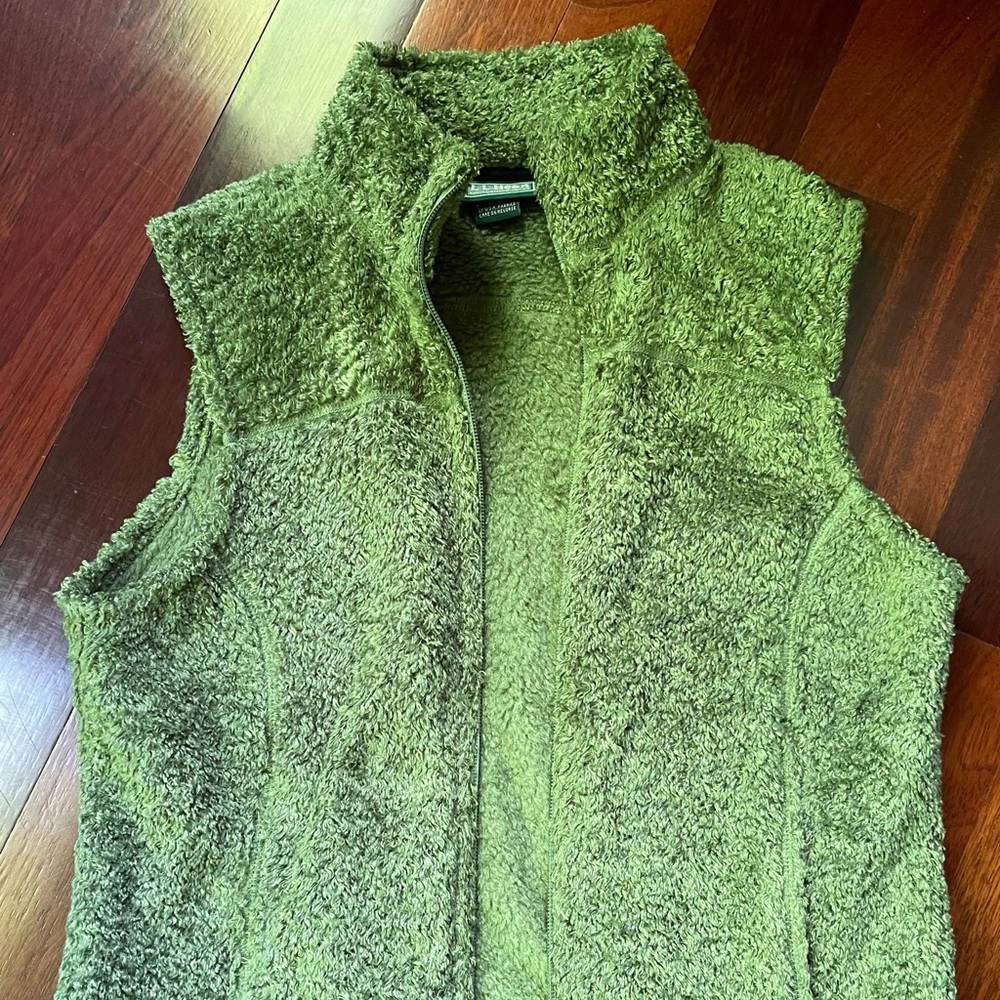 L.L. Bean Green Furry Fleece Vest